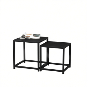 Set Of 2 Black MDF Nesting Tables Side Tables Modern Minimalist Living Room Furniture Home <b>Stool</b> Ottoman Apartment Use - Product Image 1