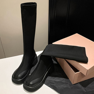 <span class=keywords><strong>Botas</strong></span> de Invierno para <span class=keywords><strong>Mujer</strong></span>, de Piel Genuina, Punta Redonda, Cierre Deslizante, Tacón Grueso, Altura hasta la Rodilla - Product Image 3