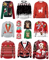 Pulls de Noël moches unisexes personnalisés OEM, tricotés, avec motif cerf brossé, pour couples, pour fêtes de fin d'année amusantes