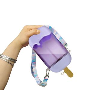 Wholesale Children Kids Plastic School Sport Ice Cream Style Water <b>Bottle</b> with <b>Straws</b> - Product Image 3