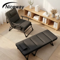 Sofá Cama Plegable de Doble Uso, Negro, Ajustable, de Metal y Tela, con Almohadas, para Sala de Estar Moderna