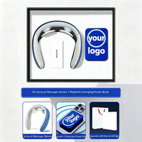 Masseur de cou personnalisé avec logo, batterie externe magnétique sans fil, boîte cadeau anti-stress et relaxante pour les employés, les clients ou comme souvenir