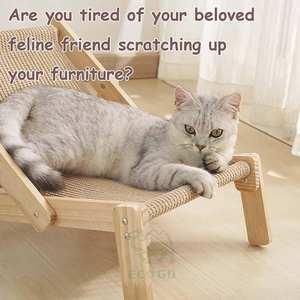Chaise pour chat en bambou écologique moderne 2 en 1 Hamac et griffoir Lit avec 4 positions réglables pour chats d'intérieur - Product Image 5