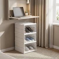 Boîte de rangement à chaussures pliable à 3 niveaux, organisateur de chaussures en plastique transparent empilable avec porte, armoire à baskets peu encombrante sans assemblage