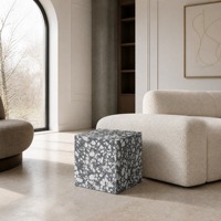 Table basse cube en terrazzo gris anthracite moderne, siège en pierre massif, taille personnalisée pour hôtel, villa, salon - Vente en gros