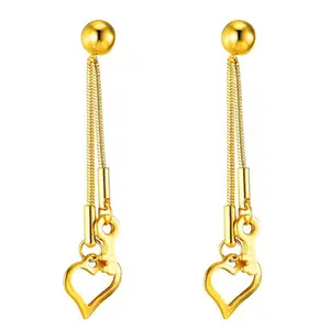 Chengfeng-pendientes de cadena larga Jhumka para mujer, aretes dorados con Clip, a la moda