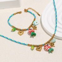 Collier pour femme en acier inoxydable plaqué or, tressé et perlé, avec breloque fruit, style européen-américain, étanche, pour les vacances