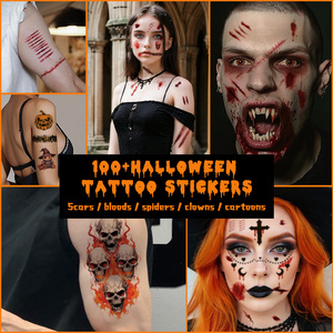 Tatouages temporaires d'Halloween, autocollants pour le visage, cicatrices de sang, clown, araignée, crâne, chauve-souris, citrouille, dessin animé, tatouage imperméable pour le visage, le bras, le cou - Product Image 2