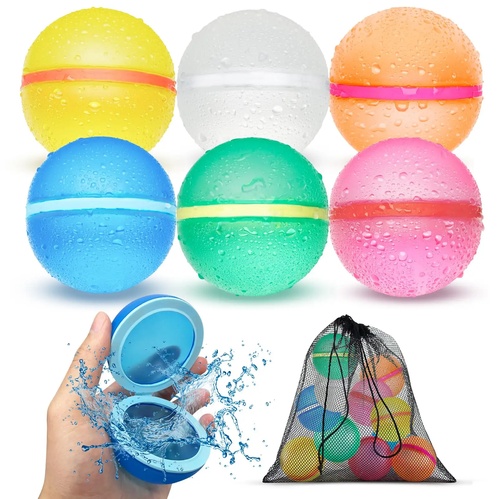 Balão de água reutilizável para polo aquático, conjunto de brinquedos mágicos de silicone para verão, balão de água reutilizável e reutilizável com certificação CPC, rápido e fácil de preencher e selar