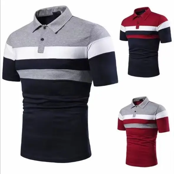 T-Shirt Polo da Golf sportiva da uomo tagliata e cucita all'ingrosso t-Shirt Polo da uomo a blocchi di colore personalizzata in poliestere dalla vestibilità classica