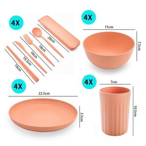 Ensemble de vaisselle en paille de blé, nouvelle arrivée, style nordique, réutilisable, en plastique PP de qualité alimentaire, bol, assiette, tasse, pour restaurant, hôtel, service de table - Product Image 3