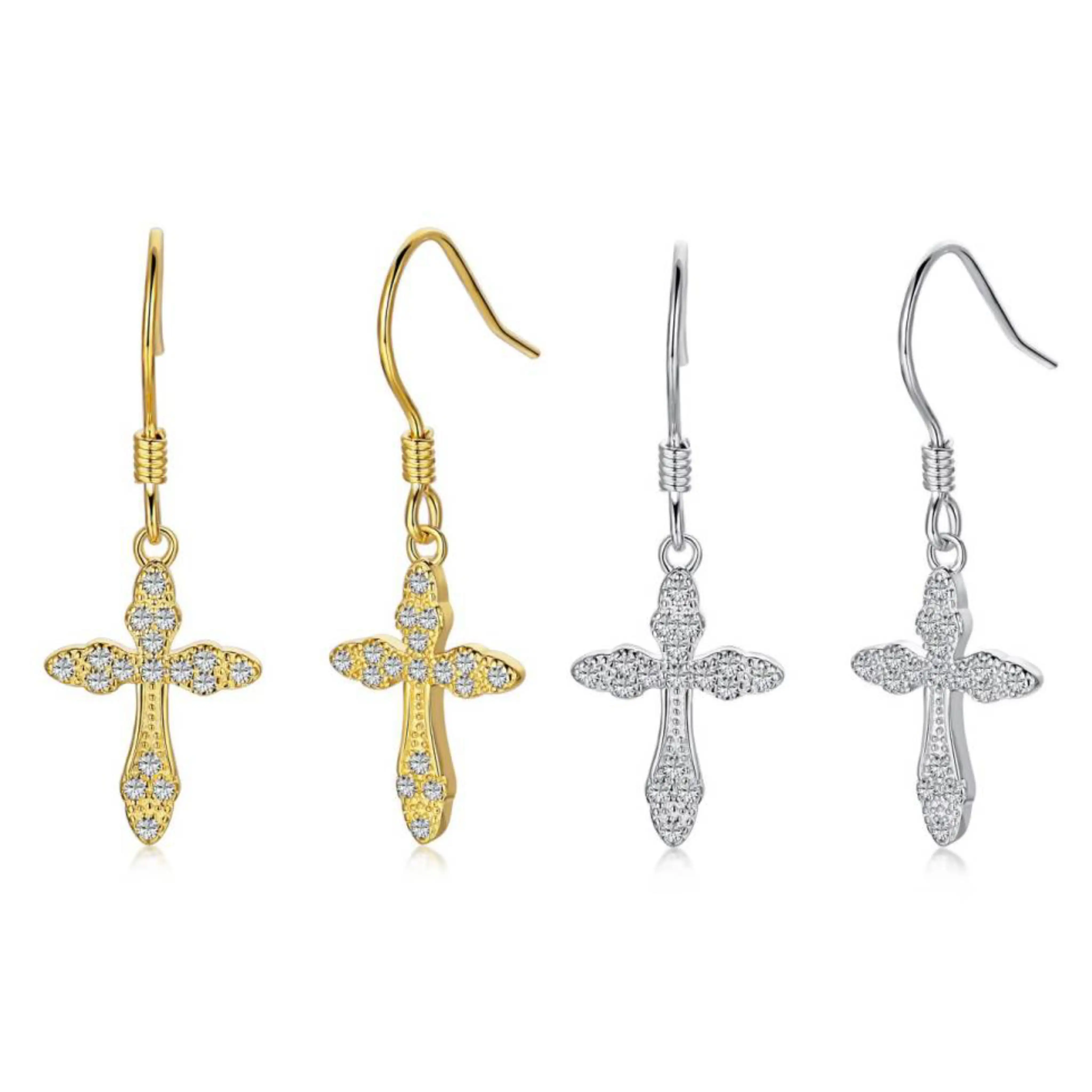 Bijoux fantaisie boucles d'oreilles en zircone cubique croix S925 en argent Sterling boucles d'oreilles pendantes pour femmes fille cadeau hypoallergénique