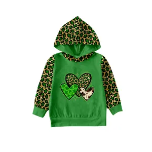 Preorder Pakaian Hari St Patrick Gambar Hati Bayi Perempuan Atasan Hijau Anak-anak Hoodie Macan Tutul