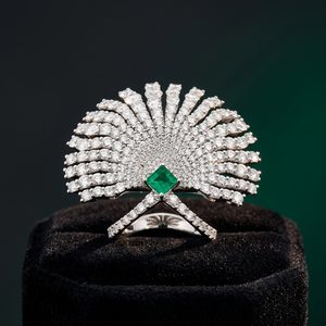 Luxury White <b>Gold</b> <b>Cocktail</b> <b>Ring</b> With Emerald Cut Diamond Flower Design Women's Party Jewelry - Product Image 3