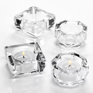 Portacandele a forma di luce da tè con diamante rotondo per matrimonio creativo portacandele Vintage in cristallo - Product Image 4