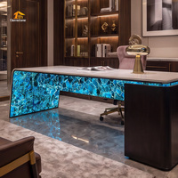 Meubles de bureau haut de gamme, table de bureau au design translucide bleu apatite pour villa, hôtel, maison