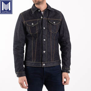 Personalizado 17oz azul índigo 100% algodón orillo chaqueta de mezclilla de moda de <span class=keywords><strong>manga</strong></span> larga para hombres abrigo de tela japonesa - Product Image 3