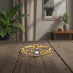 Classic and Trendy Gold Plated Women's Cuff <b>Bracelet</b> Oval Cut <b>Crystal</b> Bezel Setting for Gift Made of Zinc Alloy - Product Image 3