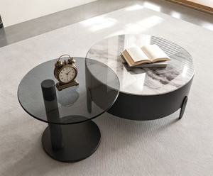 Modern Round <b>Coffee</b> <b>Table</b> <b>Set</b> Tempered Glass Top Metal Frame Storage Drawer Living Room Furniture - Product Image 6