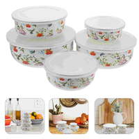 Lot de 5 bols à glace classiques vintage en métal émaillé avec couvercles en PP, récipients pour aliments pour bébés et soupes, emballés en carton pour les fêtes
