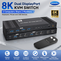 Hardrock 8K Professional para Conmutador KVM, Hub USB 3.0 de 2 Puertos, Carcasa de Aleación de Aluminio, Botón Frontal/Conmutación Remota Dual