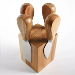 भंडारण धारक स्टेनलेस स्टील मक्खन चाकू के साथ पनीर चाकू उपकरण लकड़ी संभाल पनीर चाकू स्लाइसर कटर 5 पीसी सेट - Product Image 3