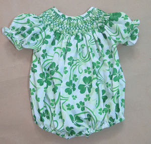 Ensemble Barboteuse et Robe Smockée pour Bébé, Motif Floral Vert, en Coton, Collection Printemps pour Filles, Vêtements pour Tout-Petits, Vente en Gros - Product Image 2