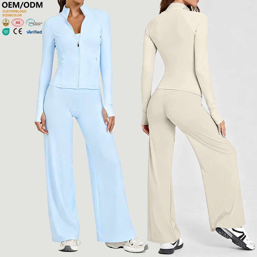 XW-AJK8002+ACK8002 Activewear Sets For Women High Quality Custom Logo Zipper Jacket Comfort Outdoor Workout Pants Gym Sportswear