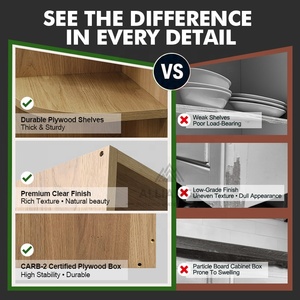 WEOS30/WEOS36 New Trend White Oak Kitchen Cabinets | Wall End Open Shelf Cabinets For American Kitchen | RTA Cabinets Stock - Product Image 2