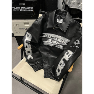 OEM ODM Custom Logo Men's PU Leather Jacket Spring Fashion <b>Hip</b> Hop Street Embroidery Style Loose Motorcycle Jacket - Product Image 5