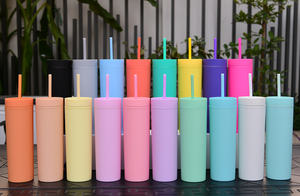 Gobelet mince de 16 oz en acrylique mat, gobelets fins de couleur pastel, double paroi en plastique, gobelet réutilisable, cadeaux DIY - Product Image 4