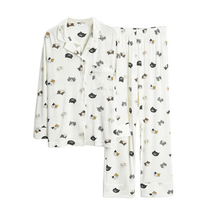 Set <span class=keywords><strong>Pigiama</strong></span> con Stampa di Gatti e Conigli, Abbigliamento da Casa in Modal per Donne con Cardigan con Colletto, Pigiameria Primaverile ed Estiva - Product Image 5