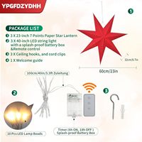 Lot de 3 lanternes étoiles en papier pliables à 7 points de 23 pouces avec lumières LED, télécommande, décoration de Noël, mariage, anniversaire