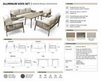 Ensemble de canapés et chaises sectionnels en aluminium pour jardin, ferme, parc, meubles confortables et imperméables.