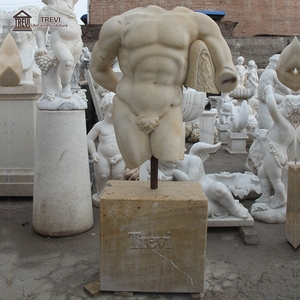 Sculpture de buste masculin en marbre de pierre sculptée à la main, torse musclé nu - Product Image 6