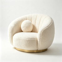 Canapé Courbé Moderne en Bouclé Crème, Base Métallique Dorée, Revêtement en Polaire Teddy, Canapé Nuage Sherpa, OEM ODM, Taille et Couleur Personnalisables