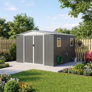 Grand abri <span class=keywords><strong>de</strong></span> jardin extérieur en métal 12 x 10 pieds avec <span class=keywords><strong>porte</strong></span> verrouillable <span class=keywords><strong>et</strong></span> <span class=keywords><strong>toit</strong></span> en pente pour jardin, cour <span class=keywords><strong>et</strong></span> patio - Product Image 1