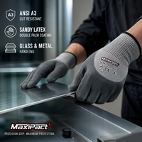 Gants de travail thermiques en acrylique résistant aux coupures MaxiPact HPPE ANSI A3, paume enduite de latex sablé, pour la manipulation du verre