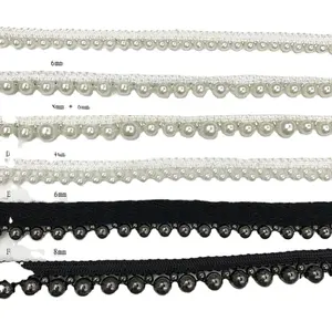 Handgemachte einseitige Perle Spitze Band Perlen Gurtband DIY Kleidung Zubehör Kragen dekorative weiße schwarze Spitze Band Geflecht