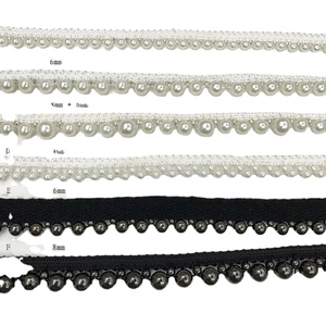 Ruban de dentelle perlé unilatéral fait à la main sangle perlée bricolage vêtements accessoires collier décoratif blanc noir dentelle ruban tresse - Product Image 1