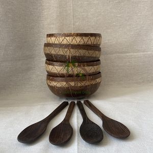 Ensemble de bols, artisanat artisanal, art populaire, produits écologiques, vaisselle naturelle du Vietnam, bol en bois de coco, design pour la crème glacée, les fruits - Product Image 2