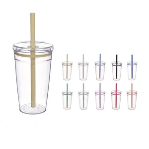 Taza para beber de paja colorida de gran capacidad para el hogar, regalo de cumpleaños para amigos, taza de café Tritan transparente con tapa, taza de café - Product Image 1