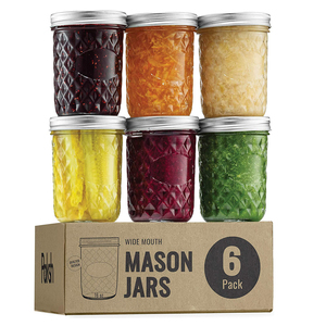DD1943 Mason Jar 16 oz 6-Pack Airtight Container for Pickling Canning Quilted Wide Mouth Glass Jars with Lid & Seal Bands