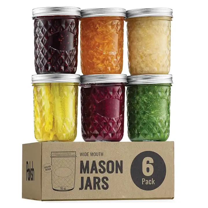 Wholesale Regular Mouth Diamond Shape Drinking Mason Jar Set 16 Oz