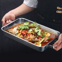 Poêle à poisson coréenne en acier inoxydable extra épaisse, fond plat et antiadhésif avec poignée, compatible four, pour la maison, les restaurants et les hôtels