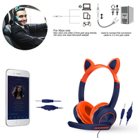 Headphone Game Berkabel Merah Muda Telinga Kucing Lucu, Headset Game Rgb dengan Mikrofon untuk Anak Perempuan