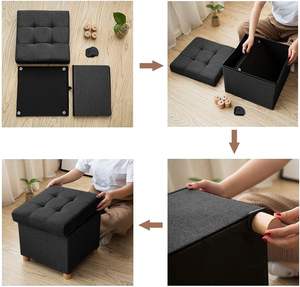 Reposapiés otomano de almacenamiento plegable y cubo de asiento con pies de madera y taburetes de pie con <span class=keywords><strong>tapa</strong></span> y otomanos con patas - Product Image 2