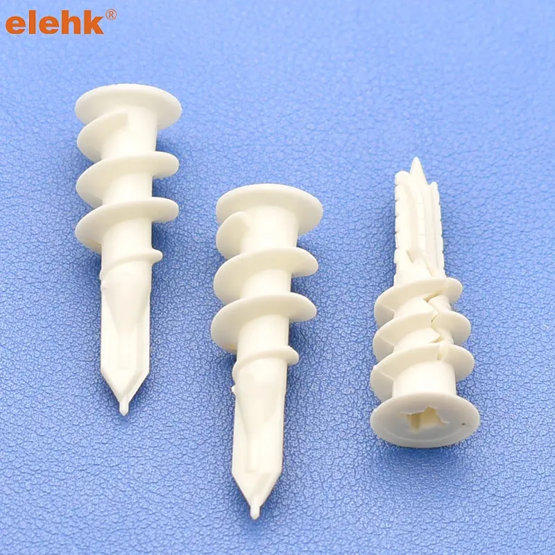 Elehk Hoge Kwaliteit Nylon Plug Met Nagelschroef Wit Zink 13X42Mm Nylon Zelfborende Droge Muur Ankers Wandpluggen