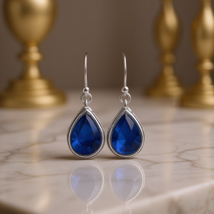 E2396 Orecchini Pendenti Classici a Goccia con Zaffiro, Montatura in Argento 925, per Uso Quotidiano Femminile - Product Image 2