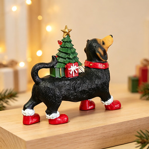 Figurine de Noël en résine <span class=keywords><strong>Teckel</strong></span> Mei Yu, Décoration de maison pour les fêtes, Ornement de bureau pour scène lumineuse d'arbre de Noël - Product Image 4